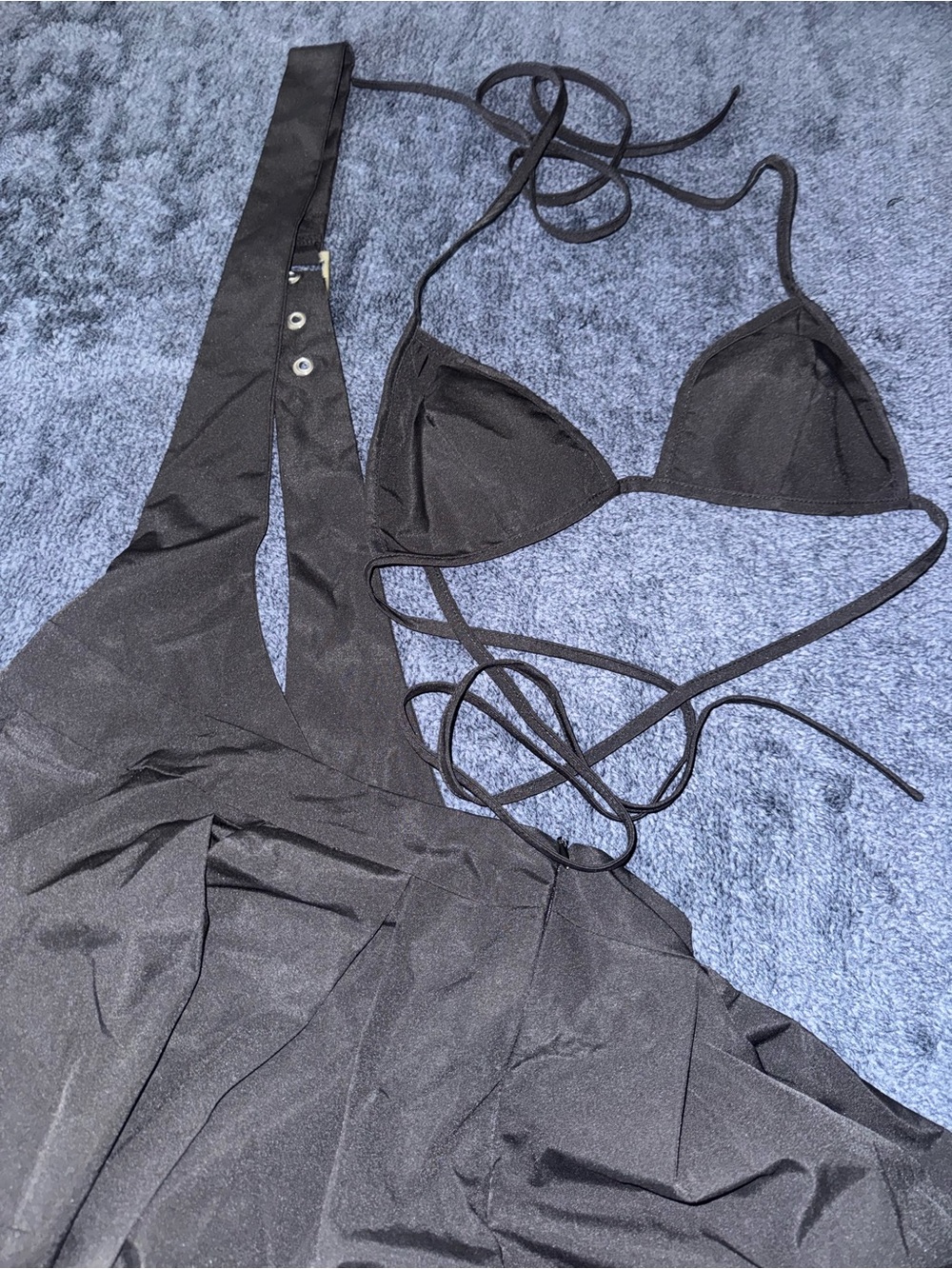 Black Tie-Back Bikini Top and Halter Dress Set